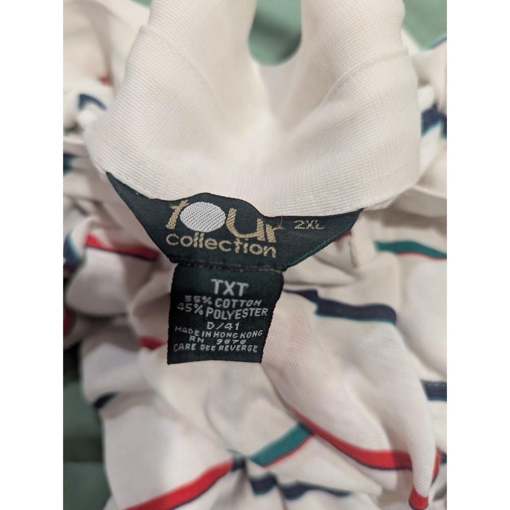 Golf Polo Shirt Tour Collection White Striped Short Sleeve  2XL Vintage‎ - Picture 11 of 13